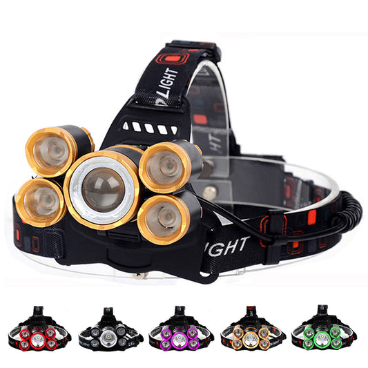 LED Headlamp 1500  5*T6 Headlamp Bike Head Lamp Light 18650 Rechargeable Fishing Camping Flashlight